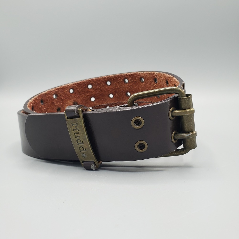 Vintage Mudd Women M Belt Dark Brown Leather Double Prong Grommet Y2K Grunge